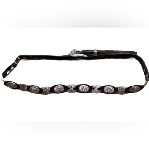 Justin Vintage Black Leather Belt with Silver Buckle and Conchos ladies size XL - Picture 4 of 9